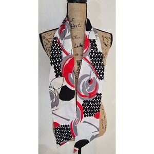 VTG Nelly Don Silk Scarf Black White Grey & Red | 1950s and 1960s Abstract Retro